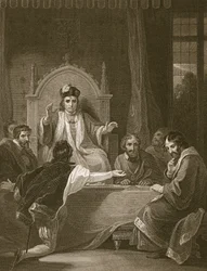 Clifford beschuldigt Stanley, graviert von W. Bromley, Illustration aus David Humes 